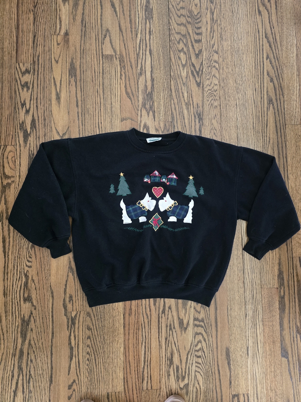 Separate Issue Black Women's Holiday Crewneck Sweatshirt Festive Dog Motif Small